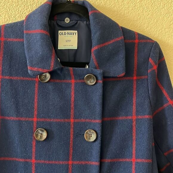 Old Navy Red & Blue Window Pane Wool Blend Jacket size Small - Picture 3 of 10